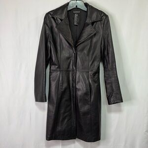 Bebe black, modern leather long coat